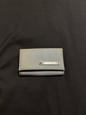 Prada Light Blue Compact Trifold Nylon Key Wallet with Metal Logo Plaque